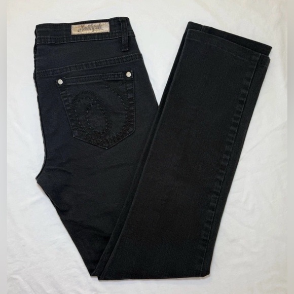 Southpole Denim - South Pole Womens Black 5-Pocket Design Denim Straight Jeans Size 7 29x29